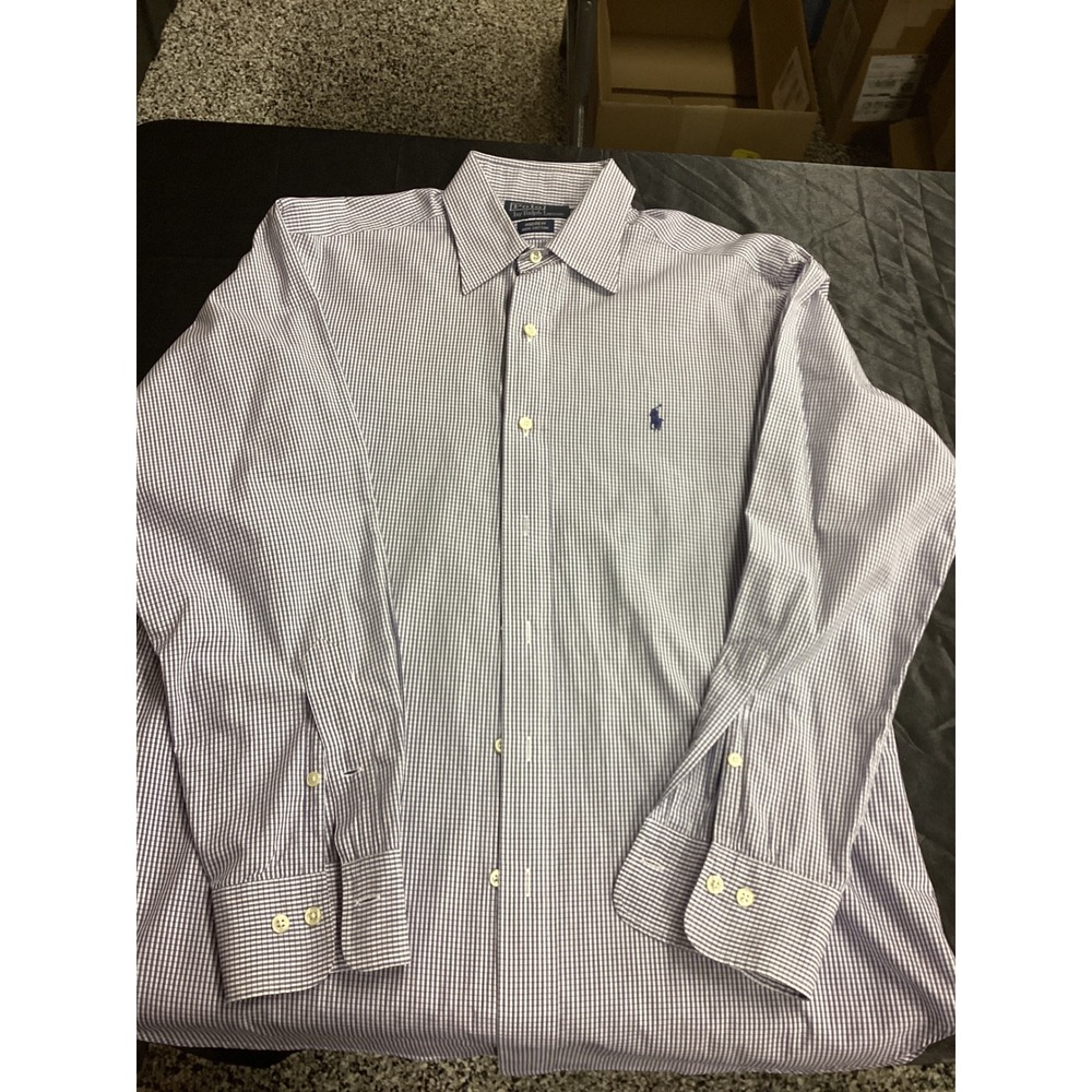 Polo Ralph Lauren Andrew Men's Button Down Gingham Check Blue White Size 15 1/2